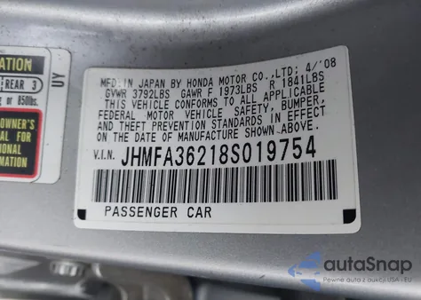 2008 Honda Civic Hybrid from USA, damaged, VIN JHMFA36218S019754